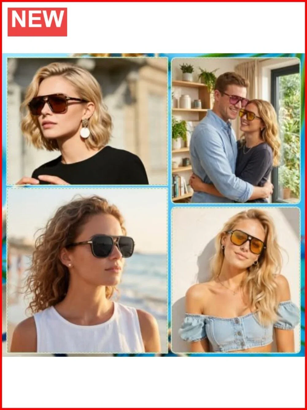 Oversized Square Sunglasses UV400 PC Frame 3-Pack Unisex